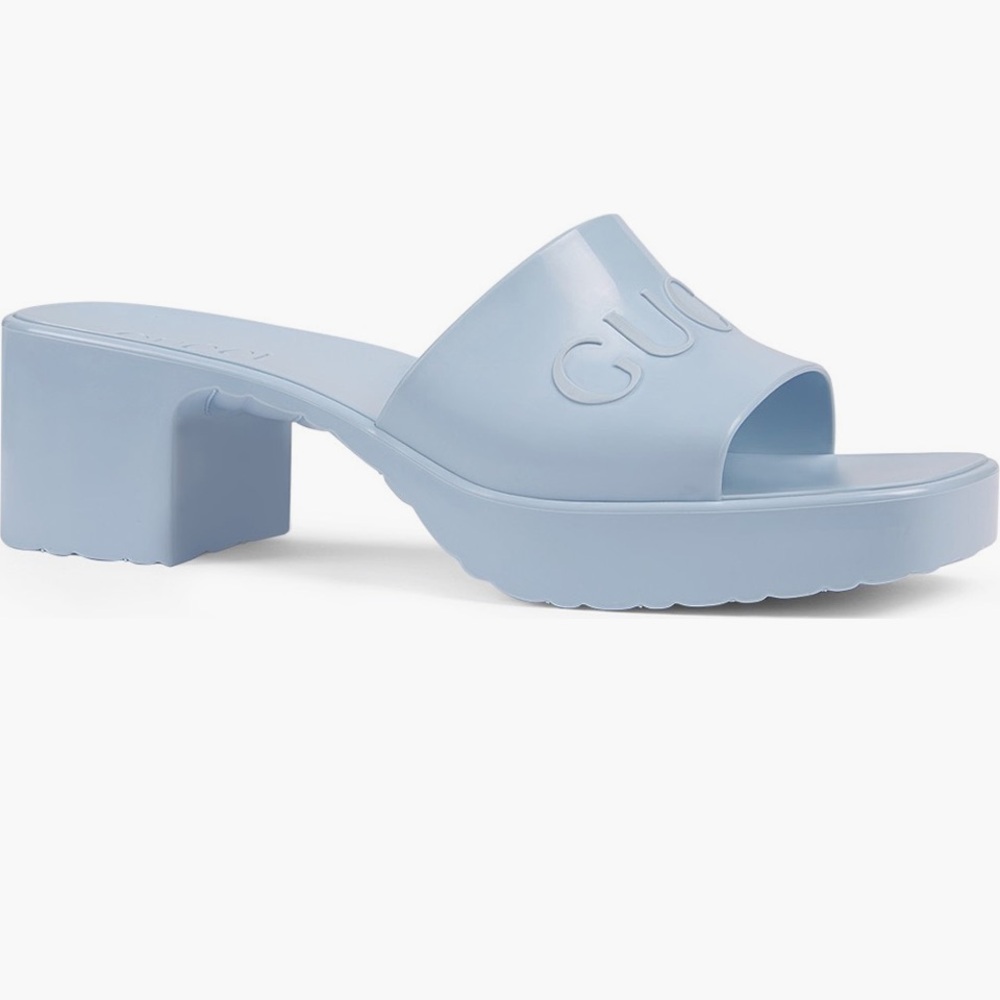 Gucci Sky Blue Rubber Platform Sandals - Picture 3 of 3